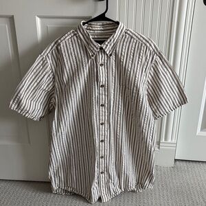 Eddie Bauer Men's Brown & White Striped Button Down Short Sleeve Shirt Size XLT